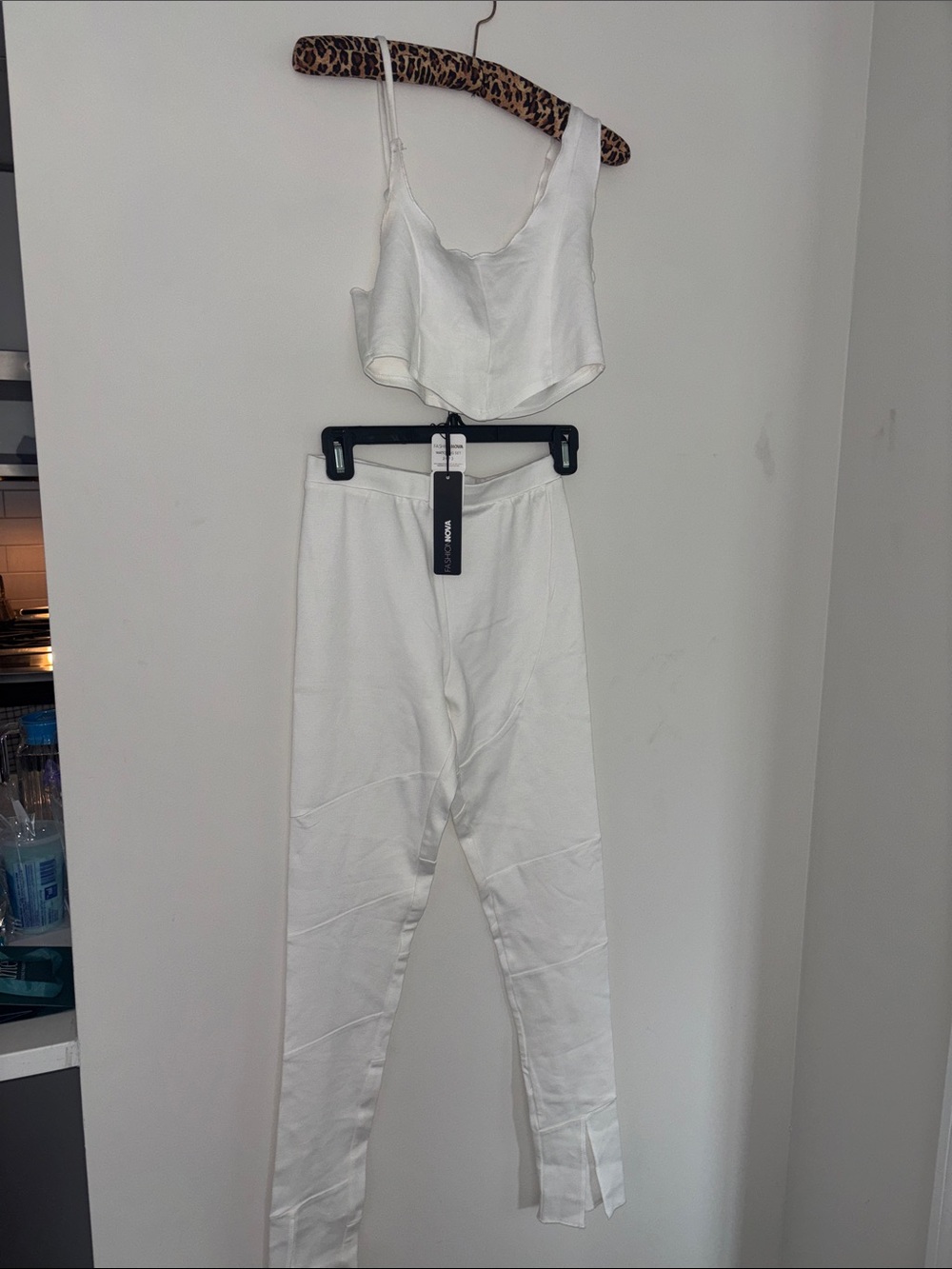 Fashion Nova White High-Waist Leggings with Matching White Crop Top